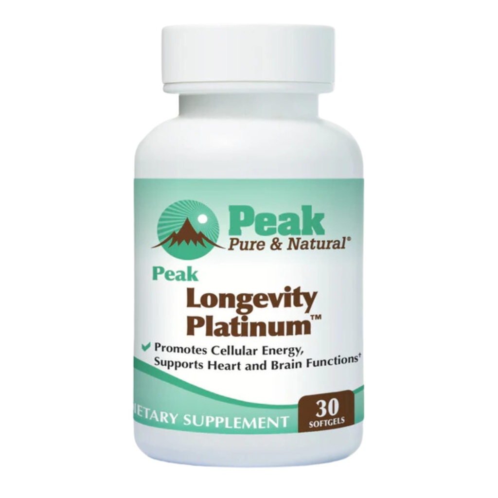 Peak Longevity Platinum PQQ tillæg med Coenzym Q10 - Pyrroloquinoline Quinone med Ubiquinol CoQ10 og Shilajit - Mitokondriel tillæg for naturlig energi og sund aldring (30 Softgels)