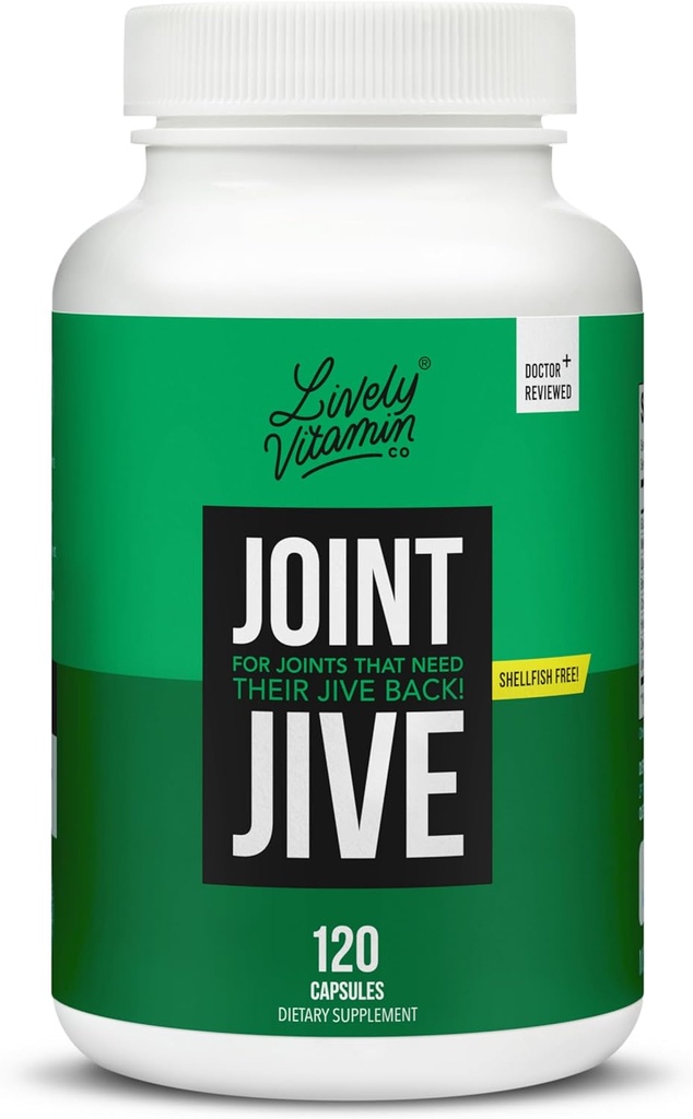LIVELY VITAMIN CO. Joint Jive - Lubricate Joints (Knee, Ankle, Neck, Shoulder, Tilbage) - Collagen - Glucosamin - MSM - Quercetin - Chondroitin - Devils Claw - Shellfish-Free Formel - 120 Greve