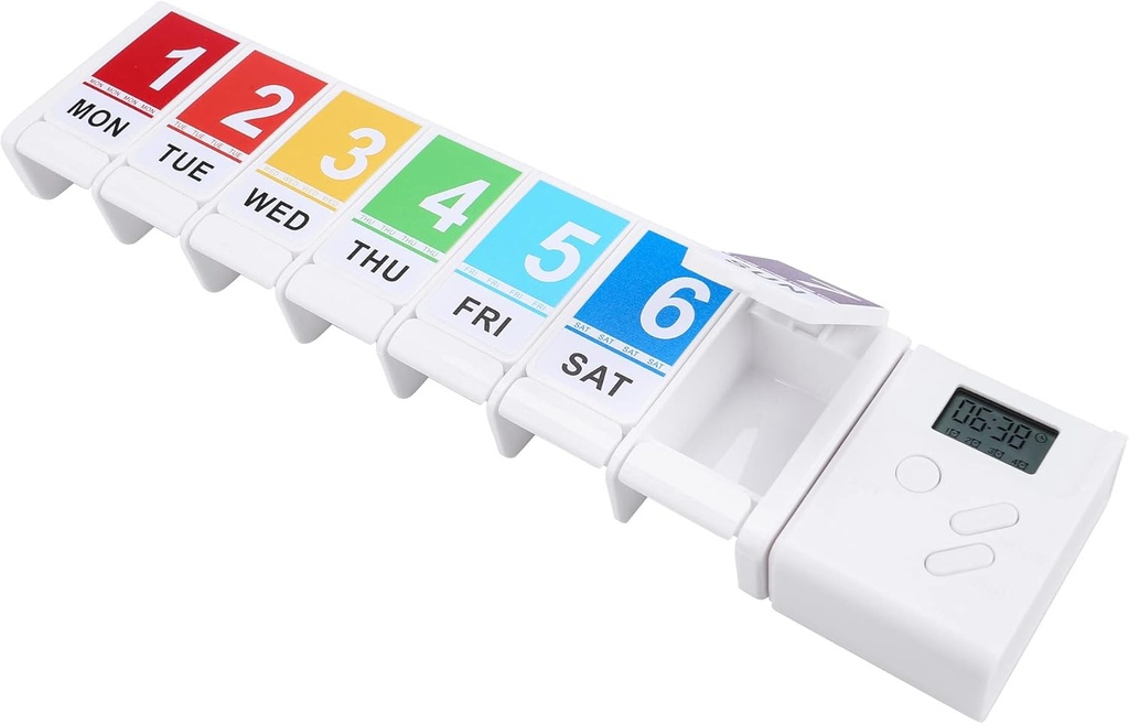 CozyCabin 7 Dag Pill Organizer med Reminder Alarm, Bærbar Ugentlig Pill Box Organizer lille medicin Organizer til vitaminer Kosttilskud Fish Oil & Gigt Friendly