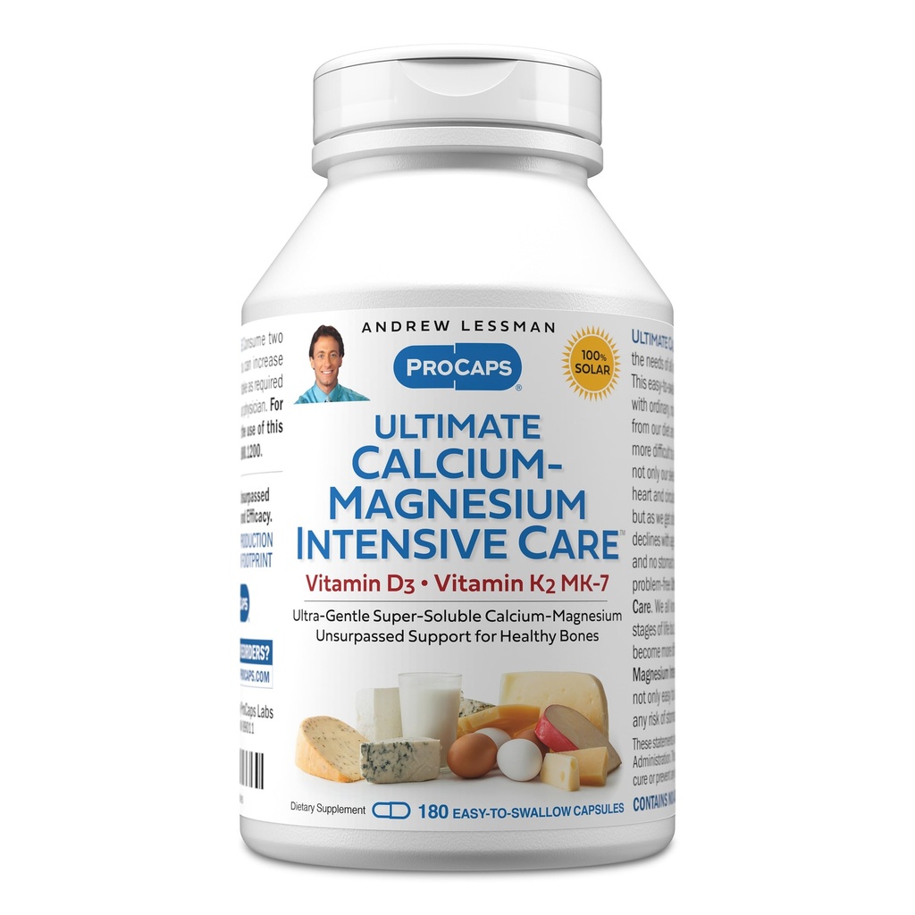 ANDREW LESSMAN Ultimate Calcium- Magnesium Intensive Care med vitamin D3 & K2 MK7- 120 mcg - 180 kapsler - Knogle- og skelet sundhed essentials. Rolig, let at sluge, Super Opløselig. Ingen tilsætningsstoffer