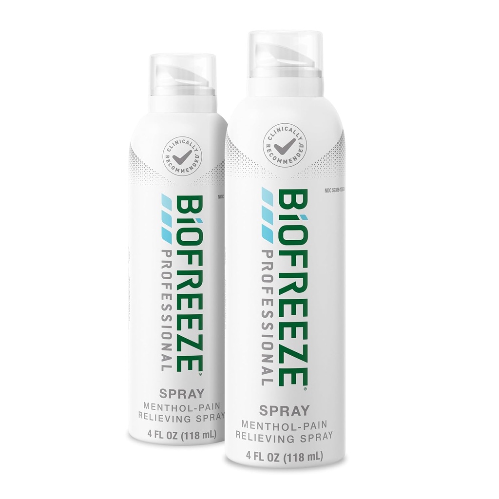 Biofreeze Professional Strength Pain Relief Aerosol Spray, Gigt Pain Reliever, Knee & Lavere Rygsmerter Relief, Sore Muscle Relief, FSA Egnet, 2 Pack (4 FL OZ Biofreeze Menthol Spray)