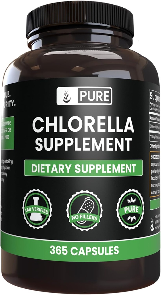 Pure Original Ingredienser Chlorella (365 kapsler) Ingen Magnesium eller ris Fyldere, Altid Pure, Lab Verified