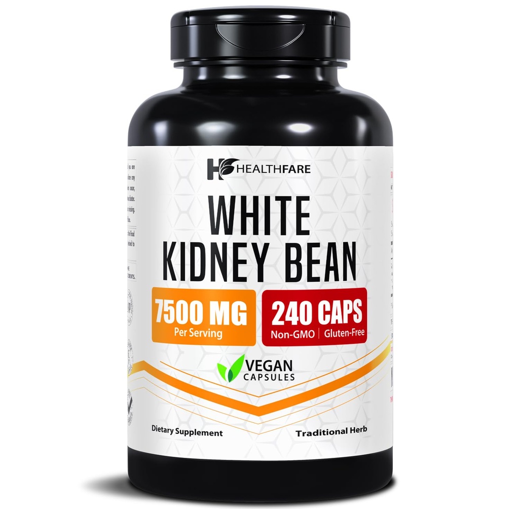 Healthfare White Nytney Bean Extract 7500mg stålet 124; 240 Vegankapsler 124; Ekstra styrke Koncentreret Formel 124; Urtetilskud til Carb & fordøjelsesstøtte 124; Non- GMO, Gluten- Free stålet 124; Fremstillet i USA