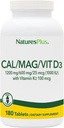 NaturesPlus Calcium / Magnesium / D3- vitamin med vitamin K2 - Understøtter ben og immunforsvar - Vegetarisk, Gluten Free - 180 tabletter - 45 servering
