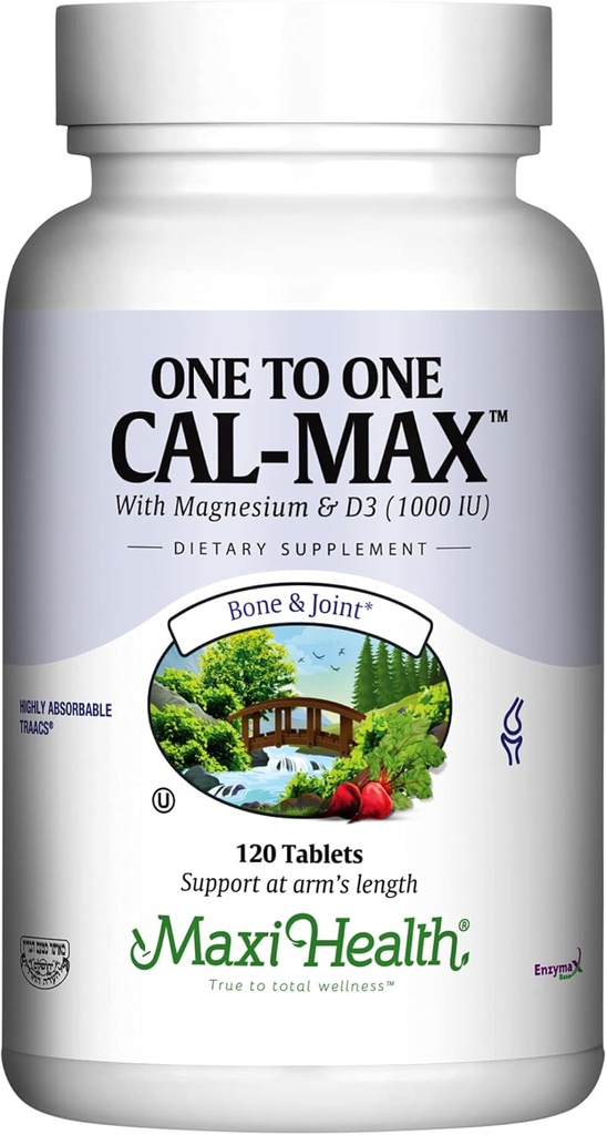 500 mg Calciumtilskud med D3- vitamin (1000 IE) og Magnesium (500 mg) - Knogler, tænder og fælles støtte til mænd og kvinder - 120 tabletter - én til én Cal- Max ved Maxi Health