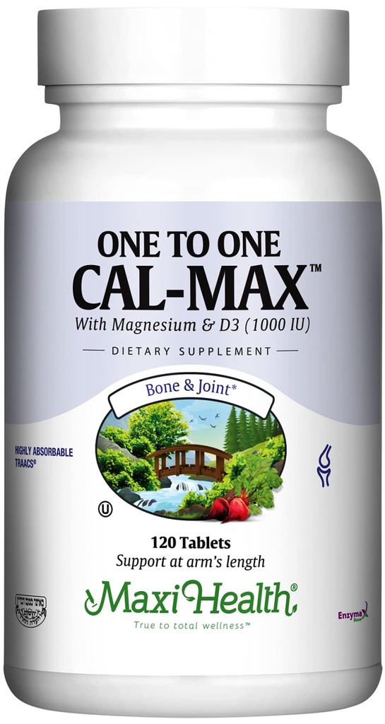 500 mg Calciumtilskud med D3- vitamin (1000 IE) og Magnesium (500 mg) - Knogler, tænder og fælles støtte til mænd og kvinder - 120 tabletter - én til én Cal- Max ved Maxi Health