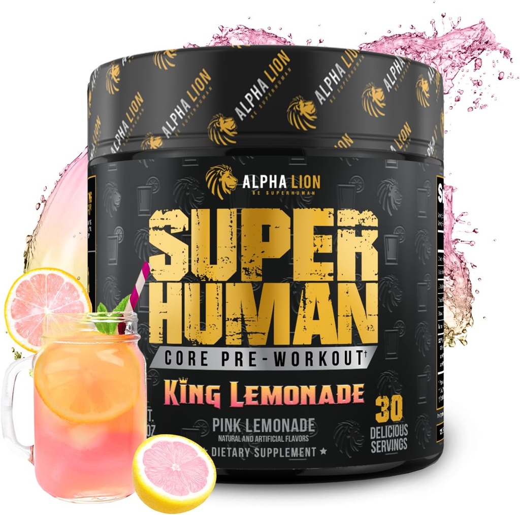 ALA LION Core Pre Workout med Creatin for Performance, Beta Alanine for Muscle, L- Citrullin for Pump & Tri- Source Coffein for Sustained Energy (30 Servere, King Lemonade Flavor)