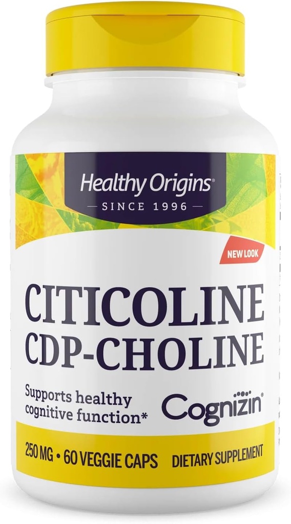 Sund oprindelse Cognizin (Citicolin), 250 mg - Hjerne supplement til hukommelse med Citicolin CDP Cholin - Non-GMO, Vegan & Gluten- Free Supplement - 60 Veggie Kapsler