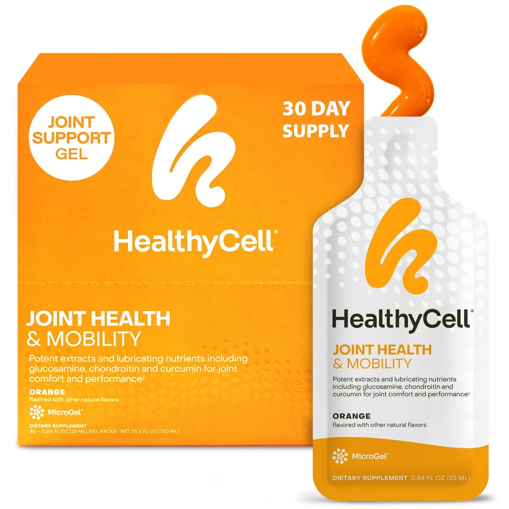 Healthycell Joint Health & Mobility Daily Liquid Supplement - Joint Support, Inflammation Response, Cartiage & Fleksibilitet med Curcumin, Glucosamin & Chondroitin - 30 Gel pakker