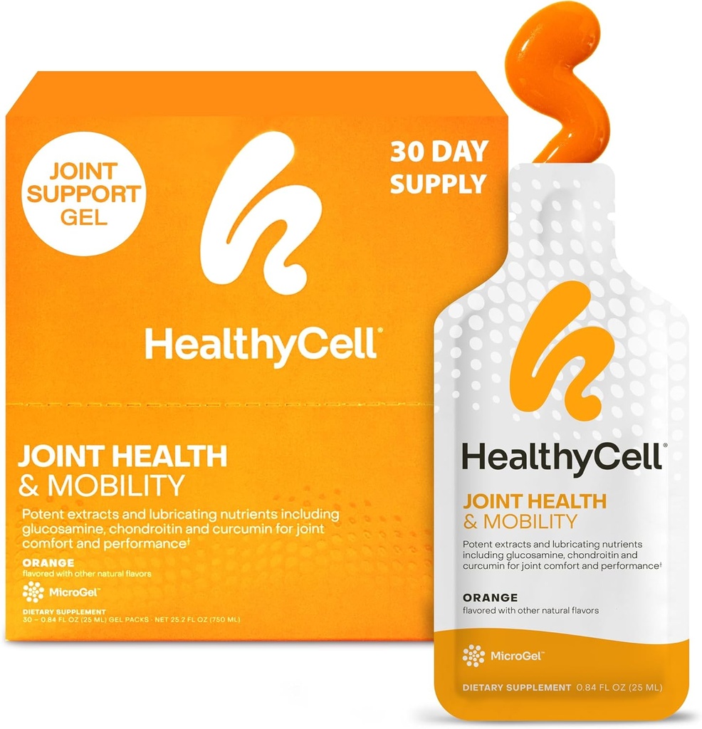 Healthycell Joint Health & Mobility Daily Liquid Supplement - Joint Support, Inflammation Response, Cartiage & Fleksibilitet med Curcumin, Glucosamin & Chondroitin - 30 Gel pakker