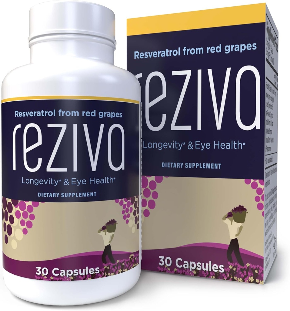 Reziva Resveratrol Supplement - Ultra High Potency & Doctor Formuleret - Transresveratrol Kosttilskud - Druer med Resveratrol - For Longevity, Eye Health og, Samlet velvære - 30 Veg kapsler
