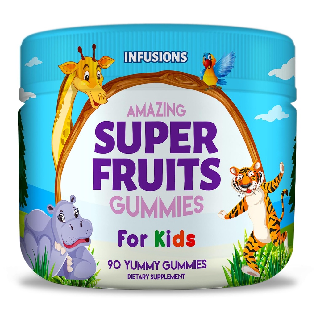 Infusioner Super Fruit Gummies for Kids 90 Count Antioxidant Blend Soft og lækker Vegan Friendly Gluten Free Non- GMO