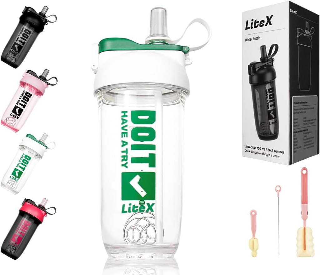 Litex Shaker Flasker til Protein Shakes, 26oz Blender Shaker Flaske til Pre- workout, Shaker Cups med Straw, BPA- gratis Tritan Mixer Flasker til Protein Powder, med Cup børste og instruktioner (hvid)