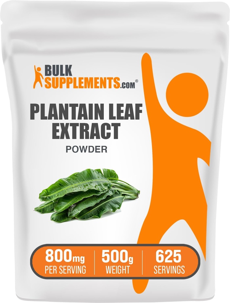 BulkSupplements.com Plantain Leaf Extract Powder - Plantain Leaf Supplement, Plantain Leaf Powder - Plantain Leaf Powder - Herbal Supplement, Gluten Free, 800mg per Serving, 500g (1.1 lbs) (Pack of 1)