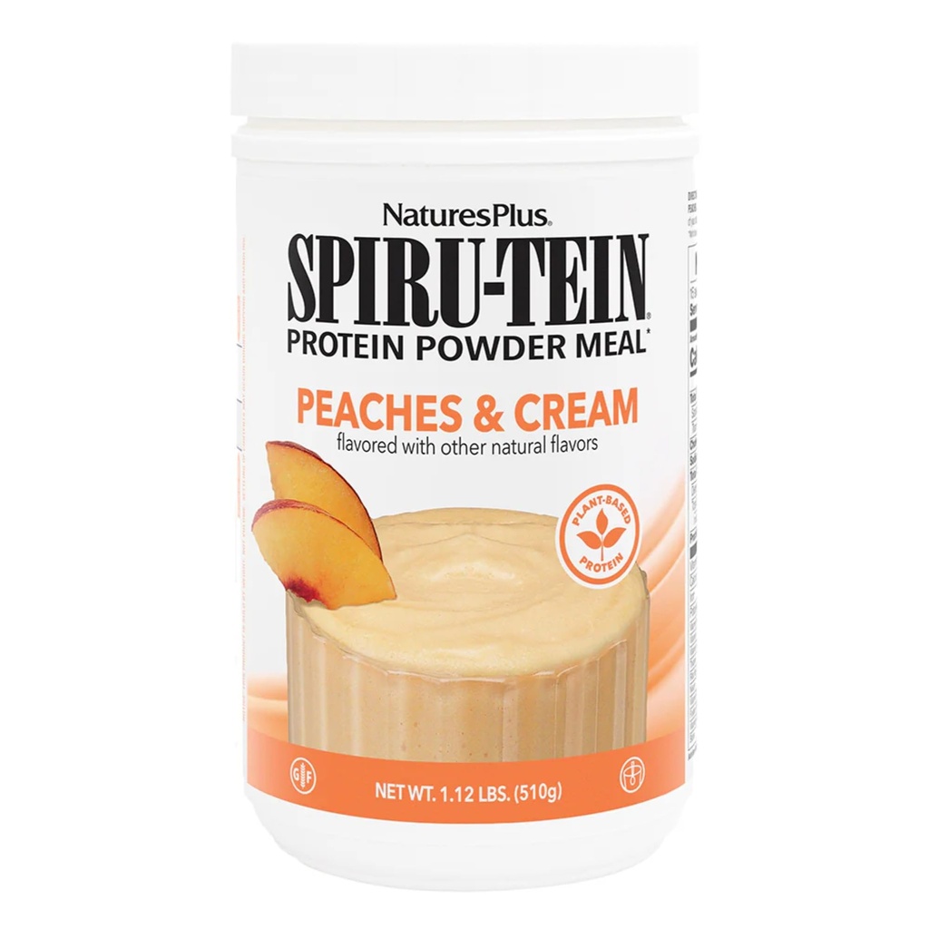 NaturePlus SPIRU- TEIN Ryst - Ferskner & fløde flavor - 1.1 lbs, Spirulina Protein Powder - Plant baseret måltidserstatning, Vitaminer & mineraler til energi - Vegetarisk, Gluten- Gratis - 15 Servering