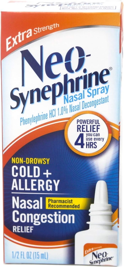 Neo-Synephrine Nasal Spray , Extra Strength Formula, 0.50 Ounces each (Value Pack of 4)