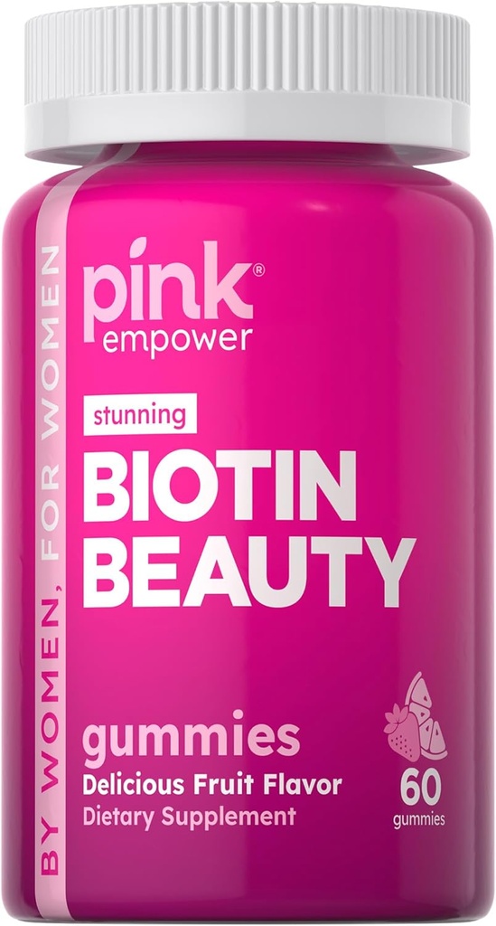 PINK Biotin Gummies for Womens against 124; 60 Greve Memory 124; Vitamin til hår, hud og negle
