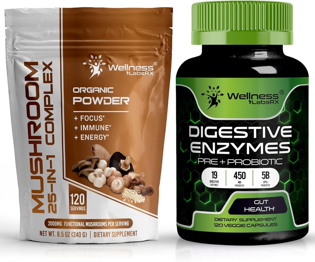 WELLENess LASSRX Mushroom Powder 2000mg - fordøjelsesenzymer med probiotika og Prebiotika
