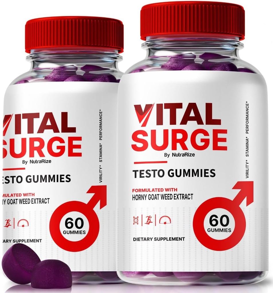 (2 Pack) Vital Surge Testo Gummies - Premium VitalSurge Gummies for mænd med rene ingredienser til brændstof drev, tillid og daglig ydeevne, Easy- to- Chew Tasty Vital Surge ME Gomitas (120 Gummies)