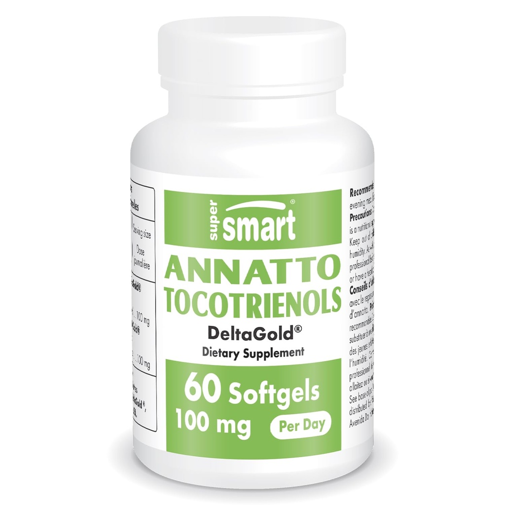 Supersmart Annatto Tocotrienols 100 mg per dag (DeltaGold Vitamin E) - Tocotrienols Supplement: 124; Non- GMO & Gluten Free - 60 Softgels