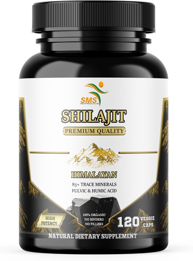 Shilajit Pure Himalayan Kapsler (Fulvic Acid Supplement) 1.000mg Organic Shilajit Extract per Serving, 120 Greve (85 + Trace Minerals, Ingen Fillers, Ingen Binders)