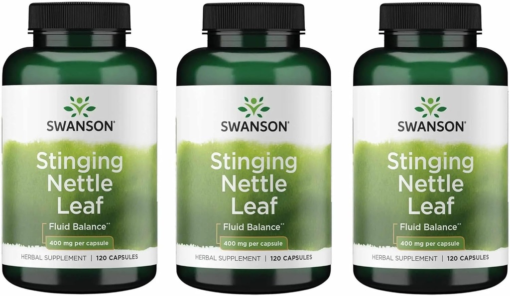 Swanson Stinging Nettle Leaf (Urtica Dioica) - Herbal supplement Fremme Urinære Tract & Respiratory Health Support - Kan støtte sund fluid balance - (120 kapsler) (3 Pack)