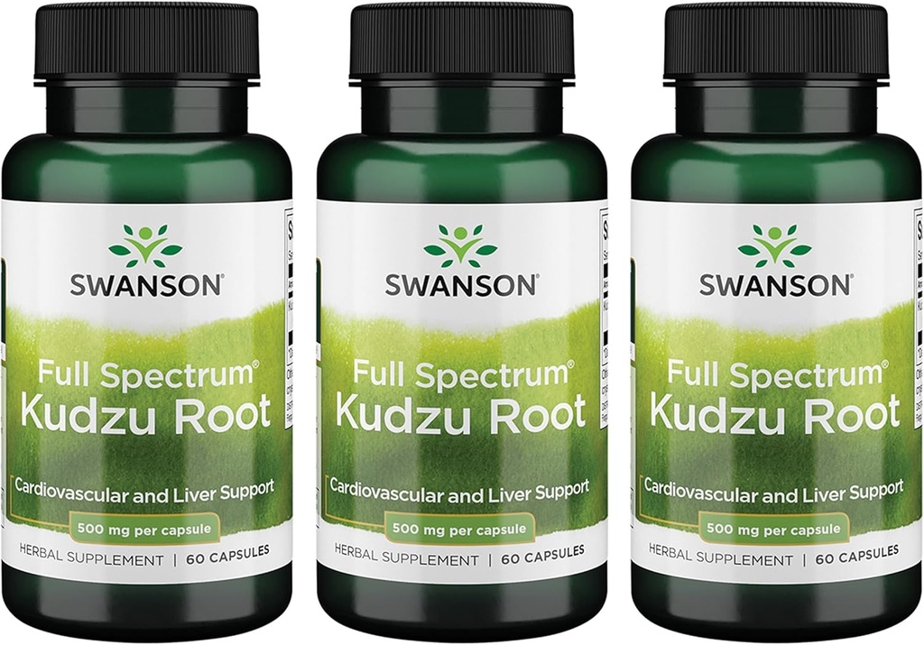 Swanson Full Spectrum Kudzu Root - Herbal supplement støtte hjerte sundhed & leversundhed - Kan støtte sundt blodtryk & Kolesterol Niveauer - (60 kapsler, 500mg hver) (3 Pack)