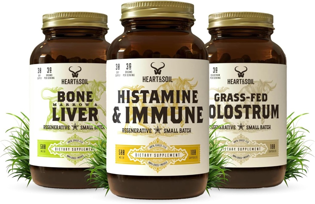 HEART & SOIL immunforsvar Stack - Inkluderer Histamin & immunsupplement, Knoglemarv & lever, Grass- Fed Colostrum til fordøjelse, Gut Balance, og Samlet Wellness