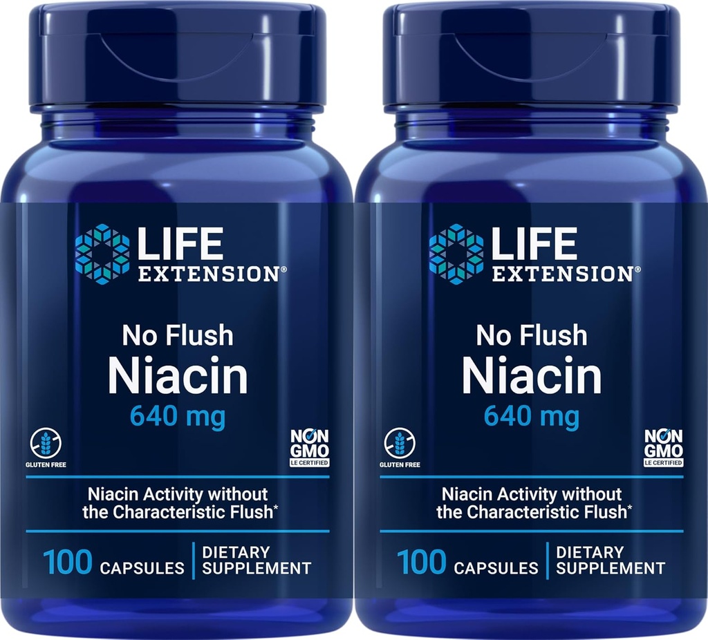 Life Extension No Flush Niacin 640 mg, 100 kapsler (pakning med 2)