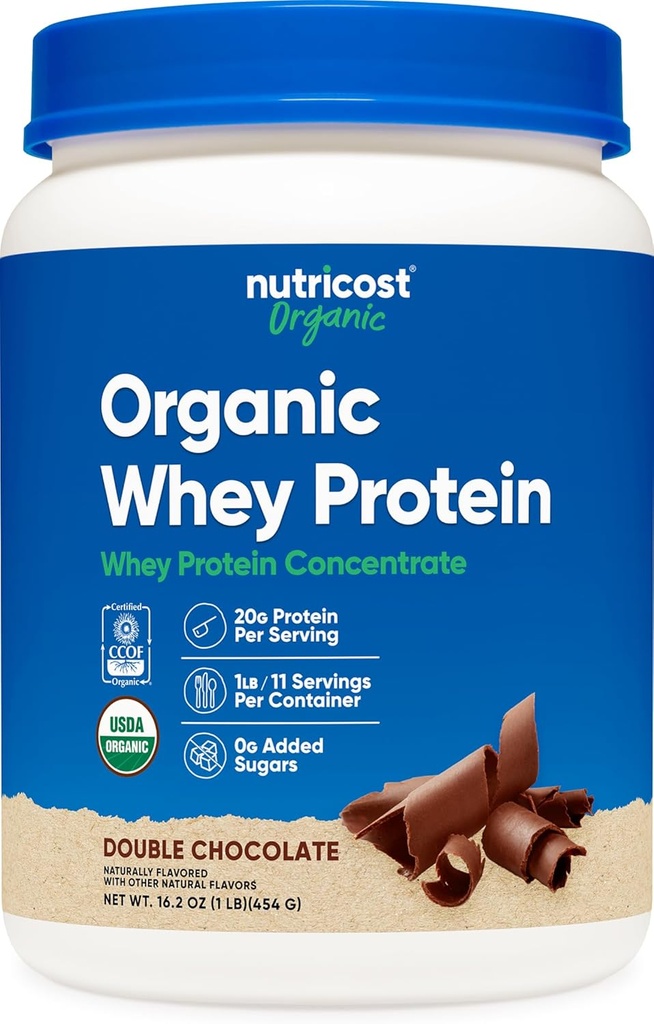 Nutricost Organic Whey Protein Concentrate, Double Chocolate Flavored, (1LB) - Gluten- Free, Non- GMO