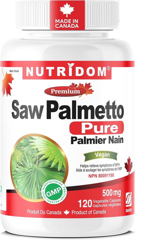 Nutridom Saw Palmetto 500mg, Non-GMO, Vegan, Gluten Free, Soy Free, and Dairy Free (120 Count)