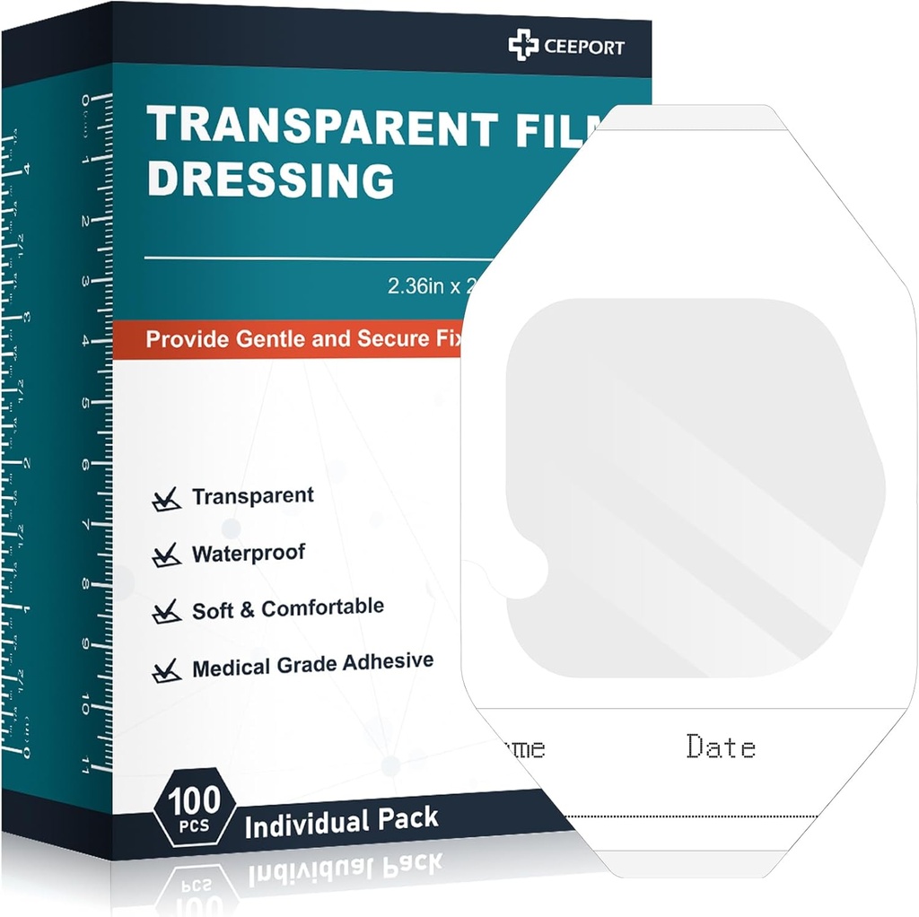 Transparent Film Dressing 2.36 "x 2.75", 100 Pakker Vandtæt Sår Bandage Adhesive Patches, Sårdække Patches til Post Kirurgisk Bruser, IV Skjold, Tattoo Efterpleje Bandage