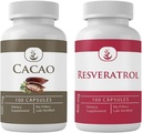 PURE ORIGINALSKE INGREDIENSER Cacao & Resveratrol Capsule Bundle (100 kapsler Hver), Ingen tilsætningsstoffer eller Fillers, Lab Verified