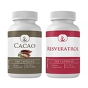PURE ORIGINALSKE INGREDIENSER Cacao & Resveratrol Capsule Bundle (100 kapsler Hver), Ingen tilsætningsstoffer eller Fillers, Lab Verified