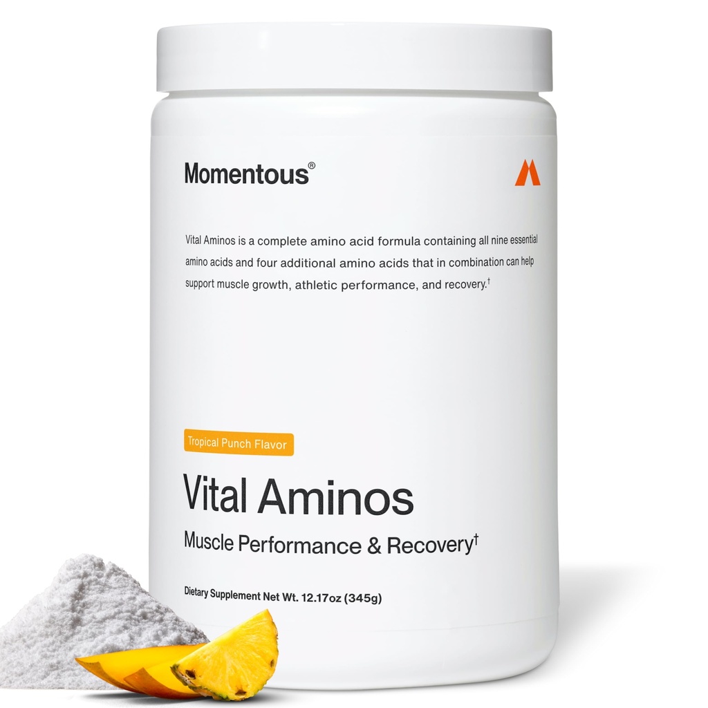 Momentous Vital Aminos Powder Supplement - BCAA & EAA - Tropical Punch - NSF Certified for Sport - GMO- & Gluten- Free - 30 Servere - Pakke maj Vary