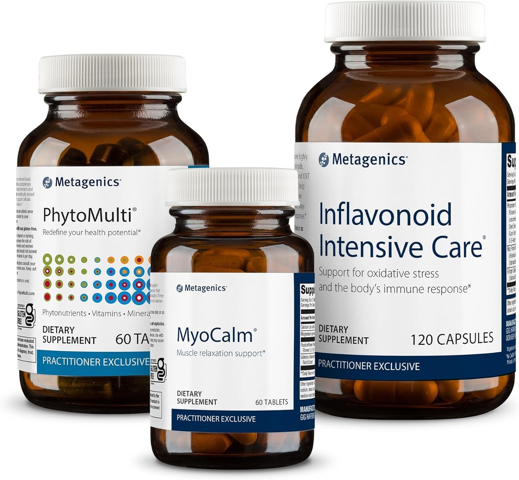 Metagenics Inflavonoid Intensive Care - 120 Softgels, MyoCalm - 60 tabletter, og PhytoMulti uden jern - 60 tabletter