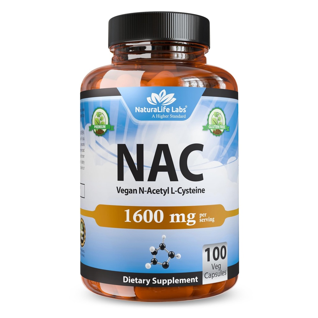 NaturaLife Labs N- Acetyl- L- Cystein (NAC) 1600 mg - 100 kapsler, ikke- GMO & Gluten- fri