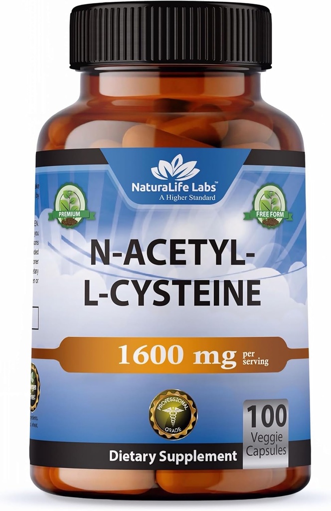 NaturaLife Labs N- Acetyl- L- Cystein (NAC) 1600 mg - 100 kapsler, ikke- GMO & Gluten- fri