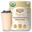 KOS Plant Based Protein Powder, Vanilla USDA Organic - Low Carb Pea Protein Blend, Vegan Superfood Rich in Vitamin & Minerals - Keto, Soy, Dairy Free - Måltidserstatning for kvinder & mænd - 10 Servering