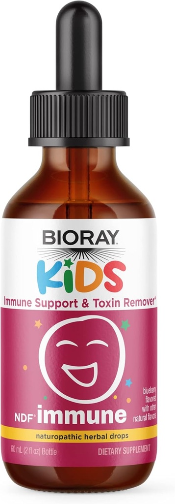 BIORAY Kids NDF Immun, Blåbær - 2 fl oz - immunforsvar & toksin Remover - Non- GMO, Vegan, Gluten Free - ca. 30 Servere