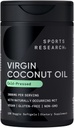 Sport Research ® Organic Coconut Oil Capsules 3000MG - Cold Pressed Extra Virgin Coconut Oil with Medium Chain Triglycerider (MCTs) - Vegan Friendly & Non- GMO Verified - 120 Softgels