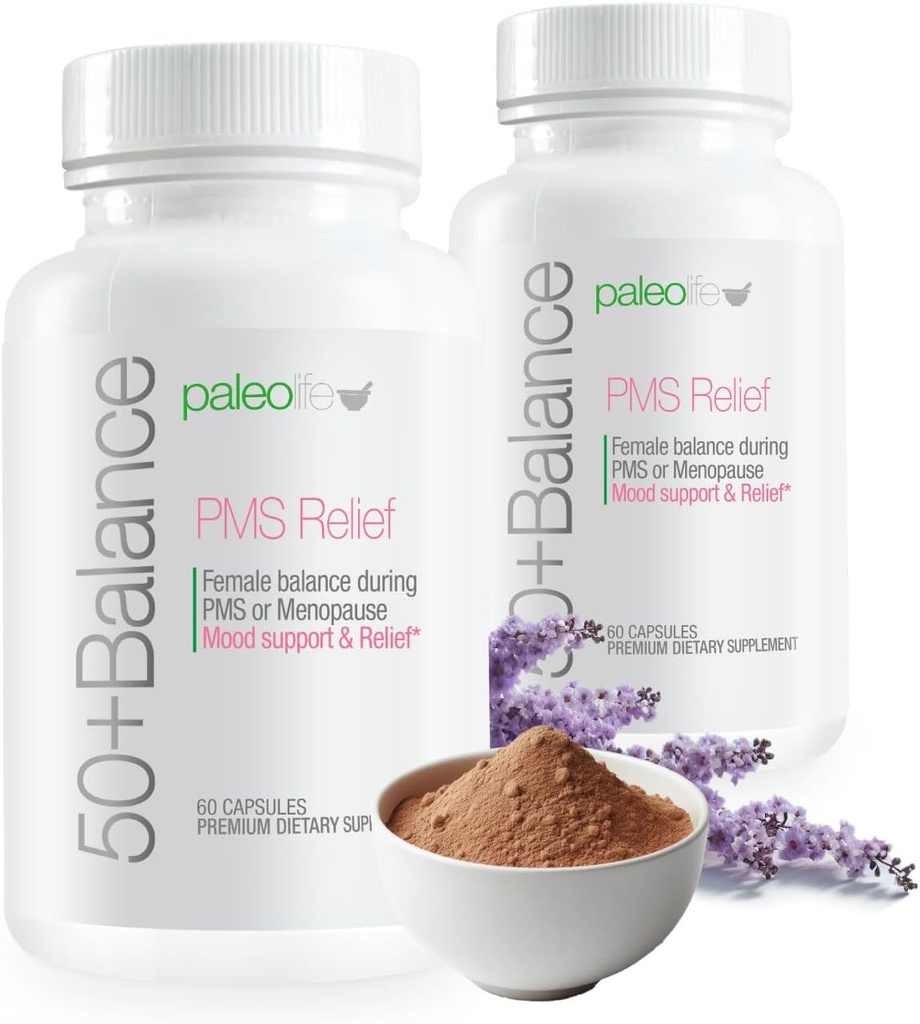50 + Balance Premium supplement, PMS Relief. Kvindelig balance under PMS eller overgangsalderen. Food Support & Relief. 60 kapsler (2- Pack)