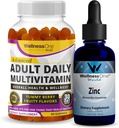 WellnessOne Liquid Zink & Adult Multivitamin Gummy - Omfattende Wellness Bundle for Energy, Immun, Skin, & Brain Health - 1,67 fl oz Zink Drops & 60 Mix Berry Flavored Voksen Gummy Multivitaminer