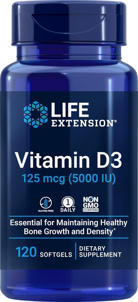 Life Extension D3 5000 IE, 120 Softgels, 125mcg