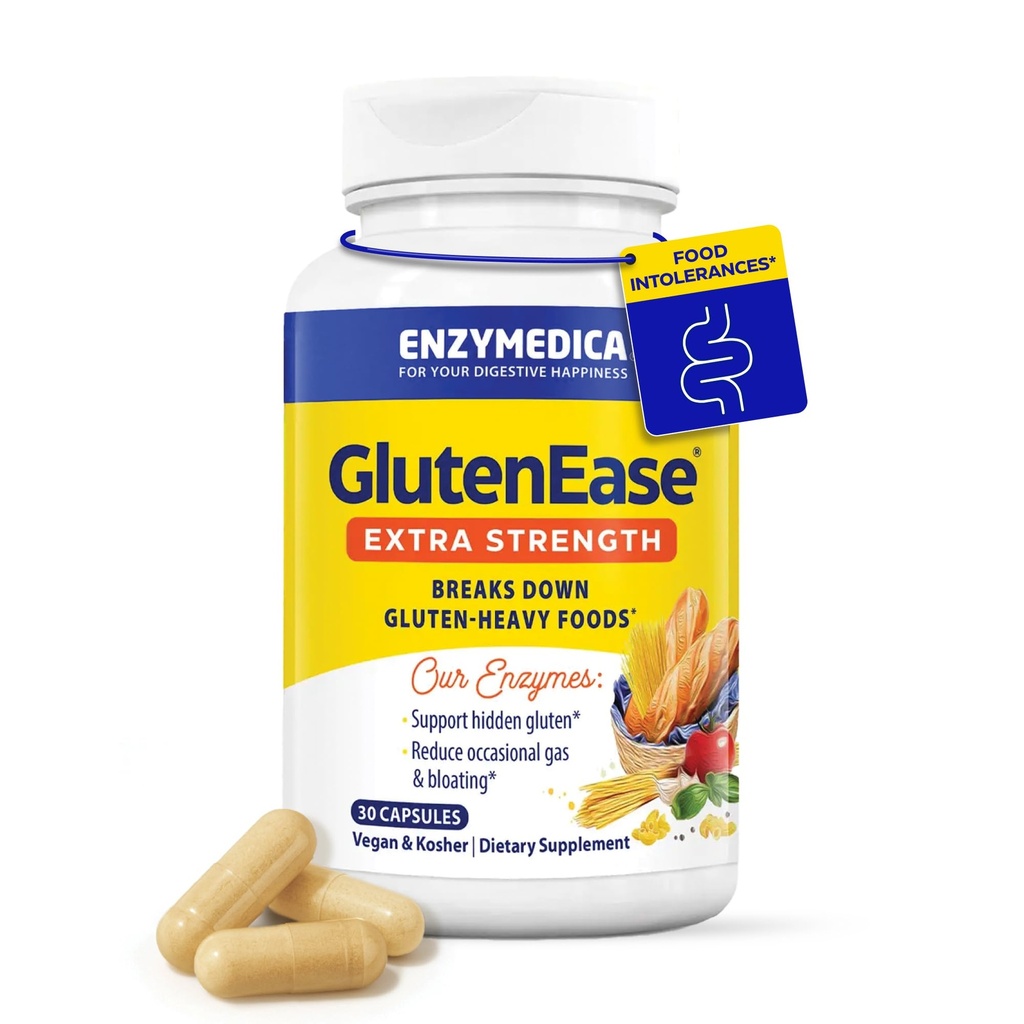 Enzymedica GlutenEase Extra Strength - Digestive Enzyme Supplement for Women & Men, Gluten & Casein Sensitivity Support, High Potency Enzymes for Digestion & Gut Health, Helps Gas & Bloating - 30 Caps