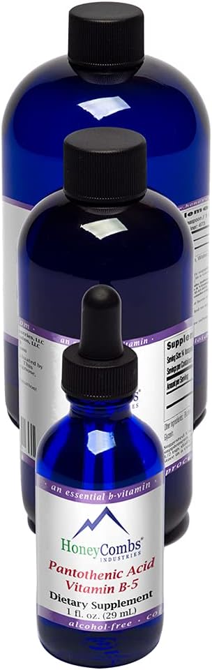 HoneyCombs Vitamin B5 Pantothensyre tillæg flydende dråber - høj potens Vitamin B5 for mænd og kvinder - vedligeholde sunde hormoner, immunsystem, hår, hud, negle - Vegansk flydende vitaminer (16 Fl oz)