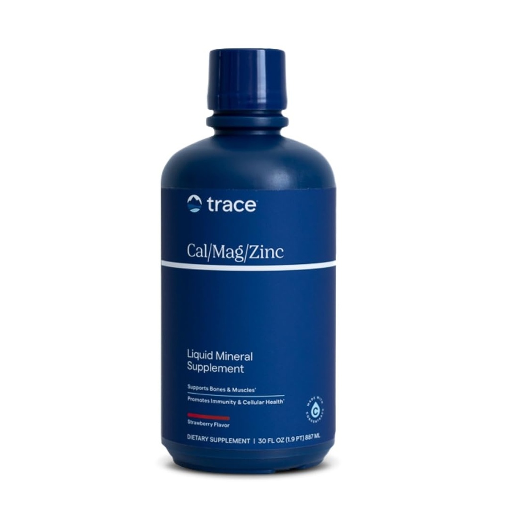 Trace Minerals Cal / Mag / Zink - Flydende mineralsk supplement til naturlige krop sundhed - Knogler, Muscle & Cellular sundhed - Understøtter immunitet & energi - Gluten- Free - 30Fl Oz (32 Servere) - Naturlige jordbær