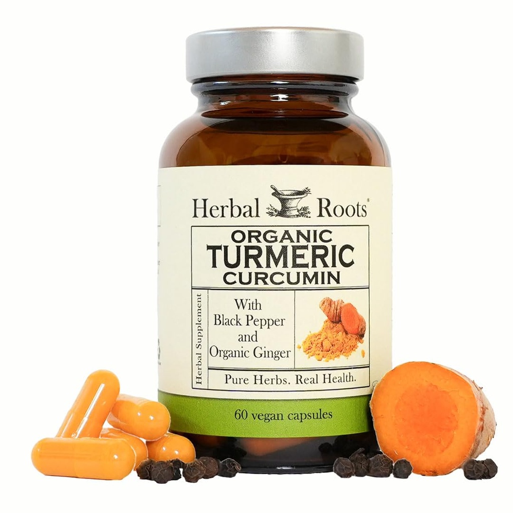 Urterødder - Gurkemeje Curcumin Kapsler - Ekstra styrke - 1000mg Pure Organic Gurkemeje Supplement, 95% Standardiseret Curcumin Extract med BioPerine Pepper og Ingefær