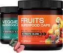Frugt og grøntsager Supplement - 57 + Hele frugt og grøntsager supplement til voksne & børn - Naturens Superfood Frugt og Veggie kapsler til energibalance, fordøjelse, immunforsvar - 180 Tæl
