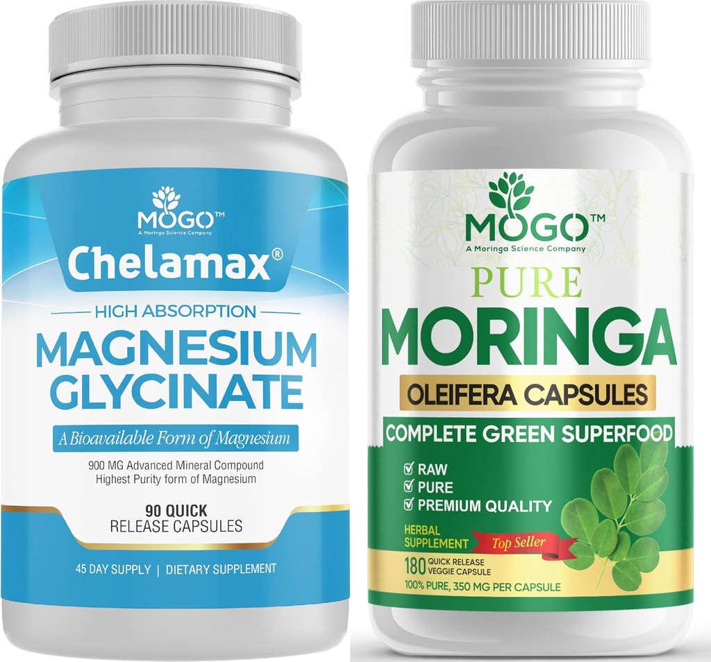 MOGO Pure Magnesium Glycinat og Moringa Capsule - Superfood + bedre Mineral